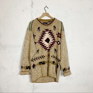 Vintage Canyon Ridge Southwestern Tribal Knit Sweater LT